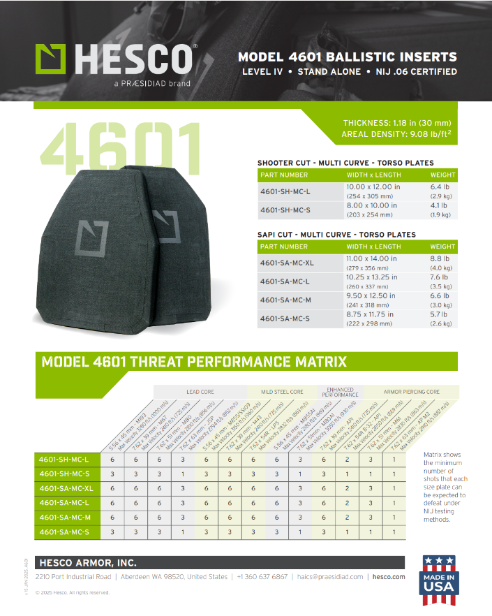 HESCO 4601 – 600 Series Armor Level 4 Stand Alone Plate