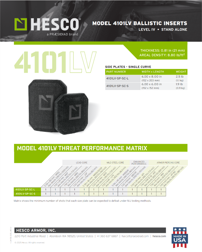 Hesco 4101LV Side Plate Level IV Rifle Rated Side Plate
