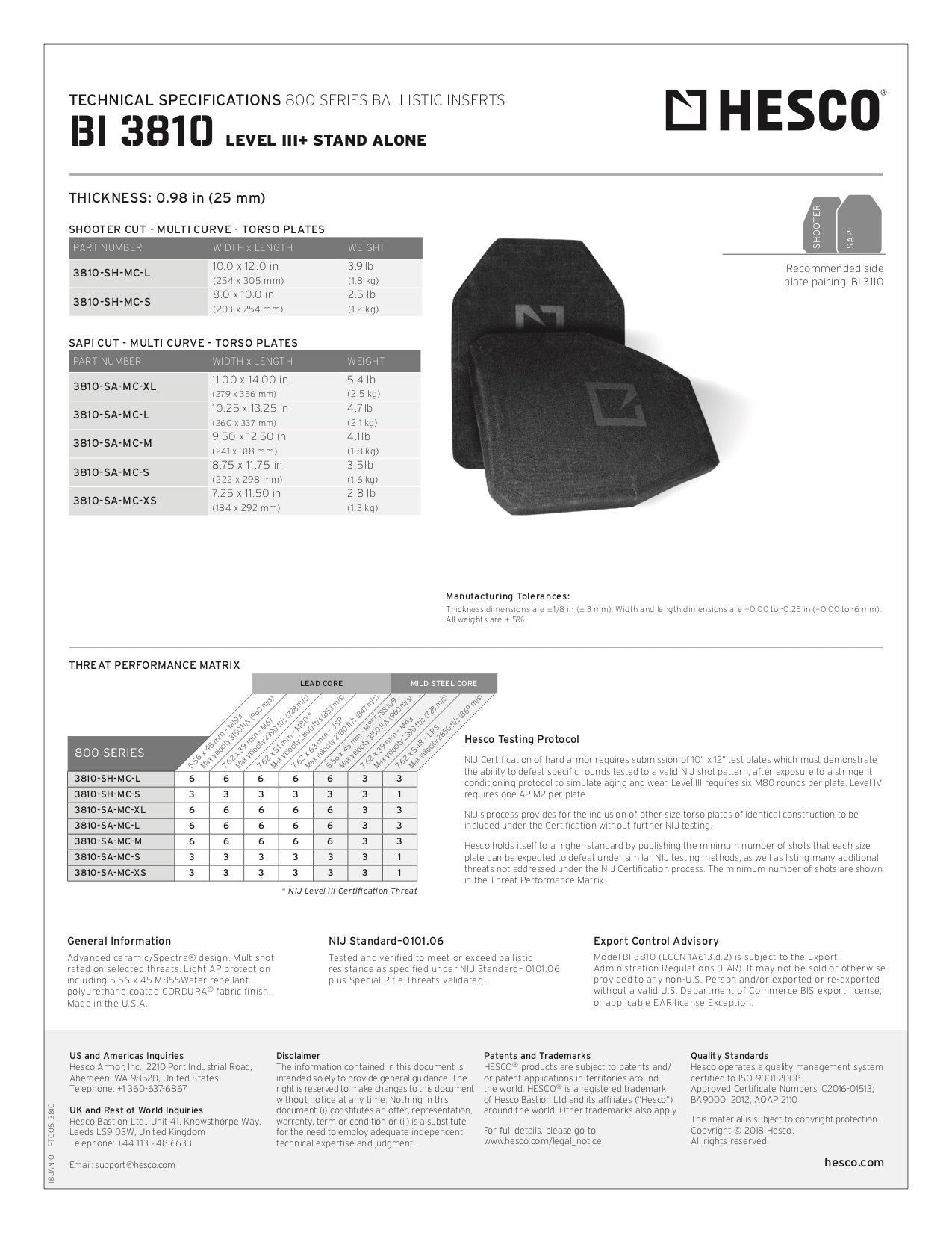 Hesco 3810 Level III+ Special Threat Plate