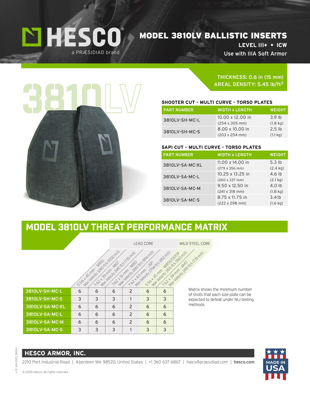 Hesco 3810LV Level III+ Special Threat Plate