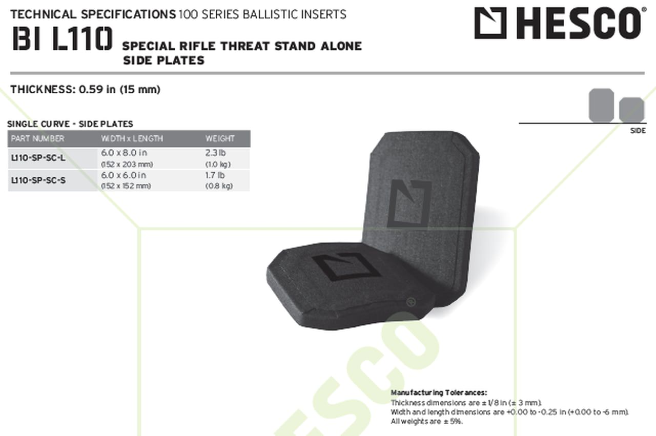 Hesco L110 Side Plate Level IV Rifle Rated Side Plate
